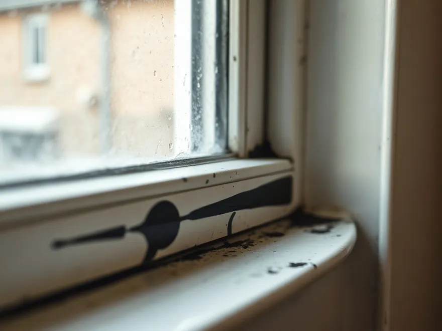 Condensation and black spotting along a window frame and sill